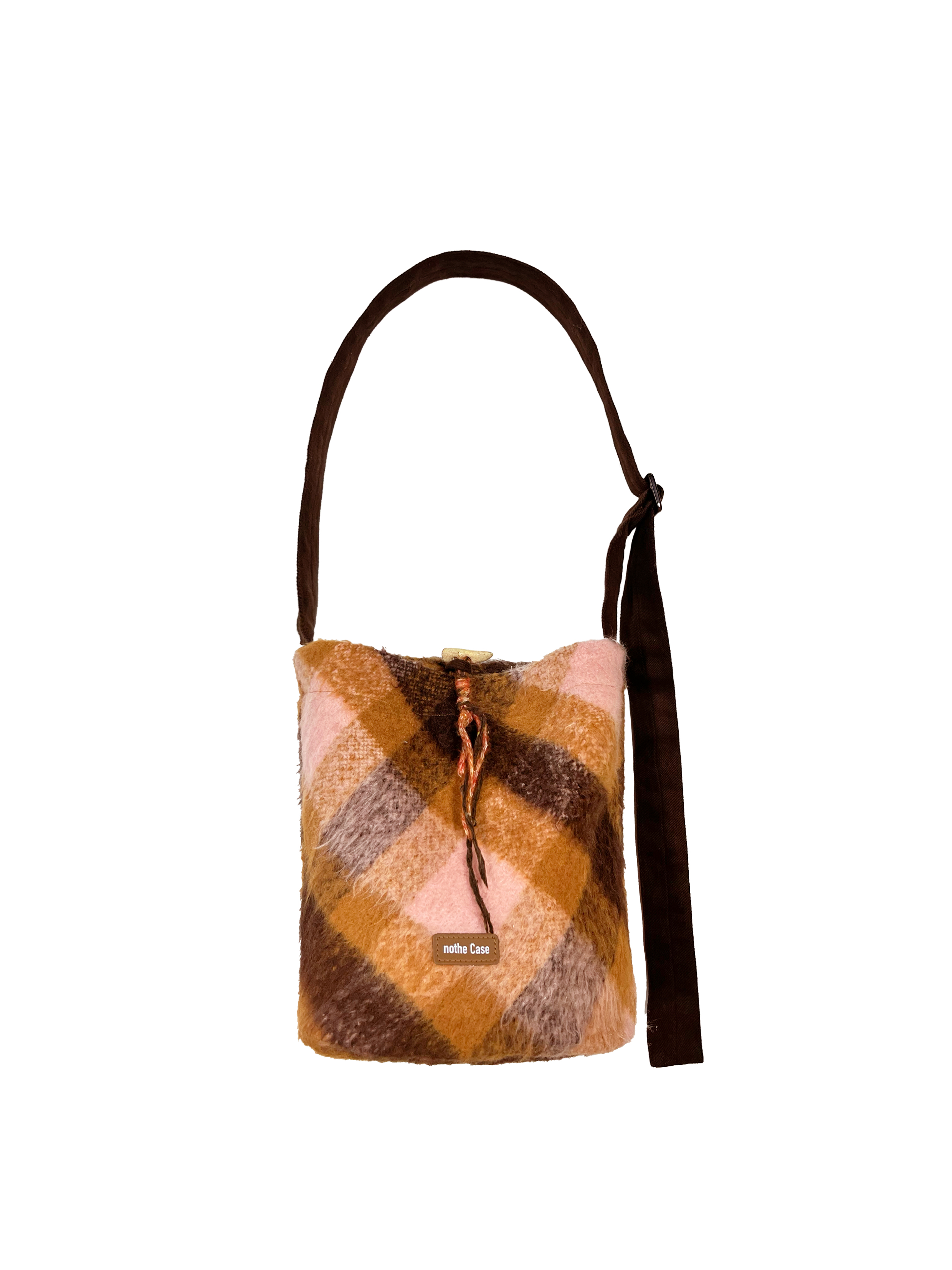 Sunset Orange High-Quality Woolen Plaid Large Capacity Crossbody Tote Bag - Stylish Commuter Bucket Bag for Everyday Use
