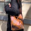Sunset Orange High-Quality Woolen Plaid Large Capacity Crossbody Tote Bag - Stylish Commuter Bucket Bag for Everyday Use