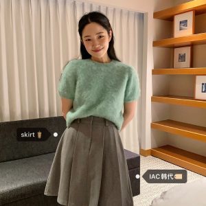 Super Slimming A-Line Midi Skirt, Mid-Length Pleated Wool Blend Skirt for a Youthful Look, Korean Style Fashion
