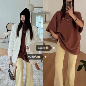 Super Stylish Bootcut Flared Pants in Soft Corduroy Fabric - Trendy Korean Style for Effortless Chic Look