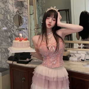 Sweet and Flirty Slim Fit Lace Camisole for Women - Square Design Summer Layering Top