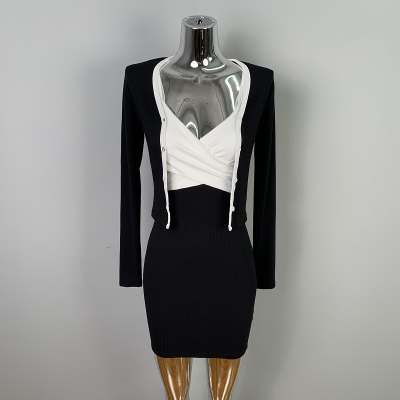 Sweet and Spicy Girl Camisole Bodycon Dress with Cardigan – Stylish Early Spring Two-Piece Outfit Set