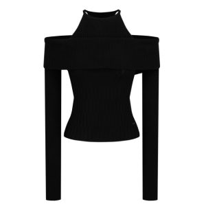 Sweet and Spicy Halter Neck Off-Shoulder Fitted Knit Top and Skirt Set - Korean Style Fashion