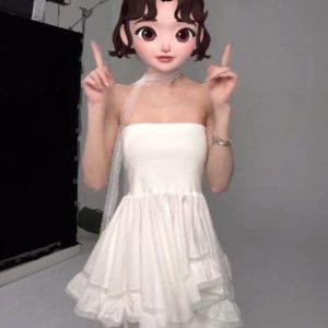 Sweet and Spicy Irregular Strapless Dress for Women – Lace Fitted Short A-Line Dress, Spring Summer 90s Inspired Style