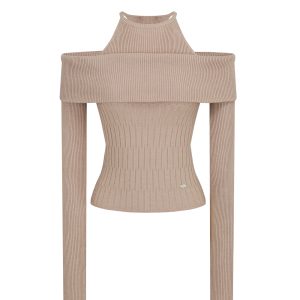 Sweet and Spicy Style Halter Neck Off-Shoulder Solid Color Fitted Knit Top and Skirt Set - Korean Style Fashion