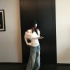 Sweet Desire Vortex One-Shoulder Long Sleeve T-Shirt with Fur Collar, 100% Merino Wool Hot Girl Top, 90s Inspired Fashion