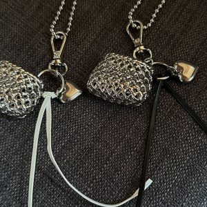 Sweet Heart Long Necklace for Women - Woven Metal Crossbody Bag Pendant Sweater Chain, Boho Ins Style Jewelry Accessory