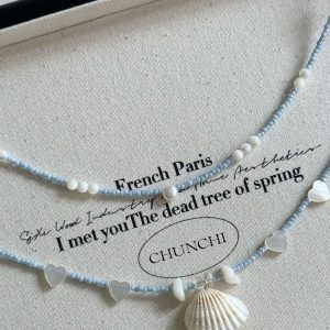Sweet Heart Necklace with Pearl Shell Pendant - High Fashion Choker for Young Girls, Cool Vacation Vibe Clavicle Chain Accessory
