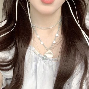 Sweet Heart Necklace with Pearl Shell Pendant - High Fashion Choker for Young Girls, Cool Vacation Vibe Clavicle Chain Accessory