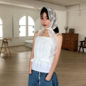 Sweet Lace Sheer Mesh Multifunctional Square Towel - Korean Style Accessory for 90s-Inspired Fashion and Y2K Aesthetic