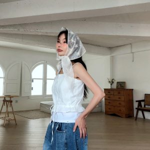 Sweet Lace Sheer Mesh Multifunctional Square Towel - Korean Style Accessory for 90s-Inspired Fashion and Y2K Aesthetic