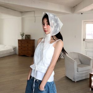 Sweet Lace Sheer Mesh Multifunctional Square Towel - Korean Style Accessory for 90s-Inspired Fashion and Y2K Aesthetic