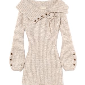 Sweet One-Shoulder Lapel Knitted Dress - Early Spring Matching Short Skirt, Trendy 90s Inspired Style
