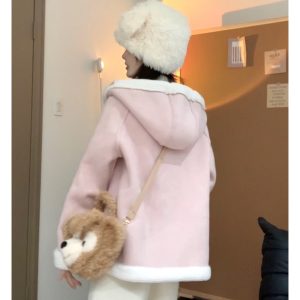 Sweet Pink Fur Coat for Women - Thickened Two-Way Wear Design, Warm and Slimming, Perfect for Autumn-Winter Fashion