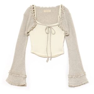 Sweet Pink Ruffled Knit Camisole Two-Piece Set - 25th Anniversary Spring/Summer Collection, Perfect for Y2K and Casual Spring Style