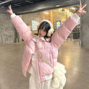Sweet Soft Plush Collar Cotton Jacket for Women, Thickened Short Winter Coat, Loose Age-Reducing Outerwear, Casual Fashion Layering Piece
