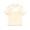 Sweet Spicy Girl Embroidered Lace-Up Short Sleeve T-Shirt with Mesh Splicing - Trendy Summer Style for Women