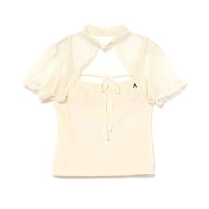 Sweet Spicy Girl Embroidered Lace-Up Short Sleeve T-Shirt with Mesh Splicing - Trendy Summer Style for Women