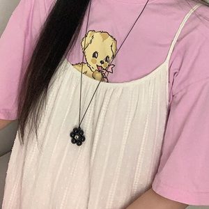Sweetheart Korean Flower Pendant Necklace, Long Sweater Chain Accessory, Ins Style Jewelry for Girls, Trendy Y2K Fashion