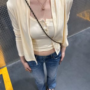 Tencel Two-Piece Set: Basic Style Tank Top and Cardigan in Nude - Comfortable Fit for Everyday Wear