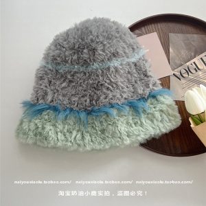 Thick Plush Knitted Hat for Women - Color Matching, Ear Protection, Small Face Effect, Perfect for Autumn and Winter Fashion
