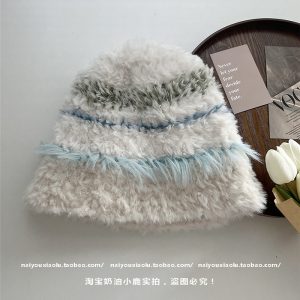 Thick Plush Knitted Hat for Women - Color Matching, Ear Protection, Small Face Effect, Perfect for Autumn and Winter Fashion