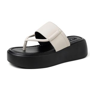 Thick-Soled White Flip-Flops for Women - Vacation Beach Sandals, Height-Enhancing Platform Thong Sandals, Summer Slip-On Comfort
