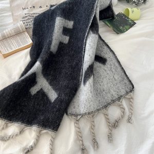 Thickened Black and Gray Winter Scarf for Women - Cozy Large Shawl Neck Wrap, Trendy Couples Style