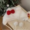 Thickened Warm Lei Feng Hat with Red Bow | Cute Plush Cap for Winter Fashion