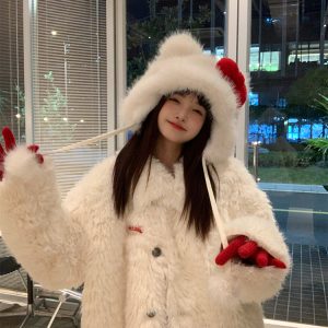 Thickened Warm Lei Feng Hat with Red Bow | Cute Plush Cap for Winter Fashion