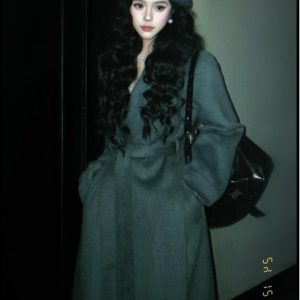 Thigh-Length Double-Sided Wool Coat with Scarf Collar – Trendy High-End Mid-Length Fashion Outerwear