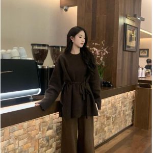 Thigh-Length Waist-Tied Sweater Dress for Women - Lazy Chic Style, High-End Design, Perfect for 90s and Y2K Fashion Lovers