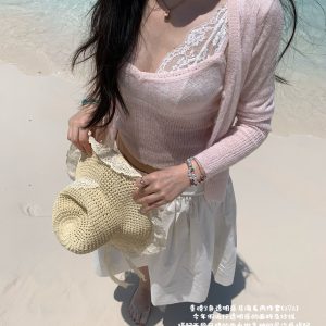 Three-Color Transparent Exquisite Camisole & Cardigan Set - Summer Love Letter High Wearability Fashion for Y2K Style