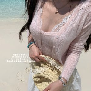 Three-Color Transparent Exquisite Camisole & Cardigan Set - Summer Love Letter High Wearability Fashion for Y2K Style