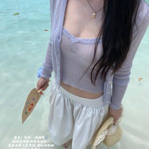 Three-Color Transparent Exquisite Camisole & Cardigan Set - Summer Love Letter High Wearability Fashion for Y2K Style