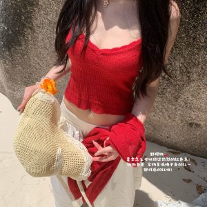 Three-Color Transparent Exquisite Camisole & Cardigan Set - Summer Love Letter High Wearability Fashion for Y2K Style
