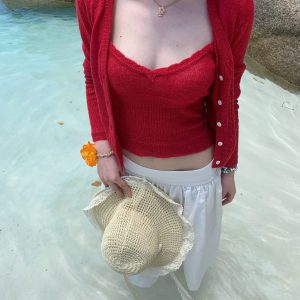 Three-Color Transparent Exquisite Camisole & Cardigan Set - Summer Love Letter High Wearability Fashion for Y2K Style