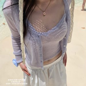 Three-Color Transparent Exquisite Camisole & Cardigan Set - Summer Love Letter High Wearability Fashion for Y2K Style