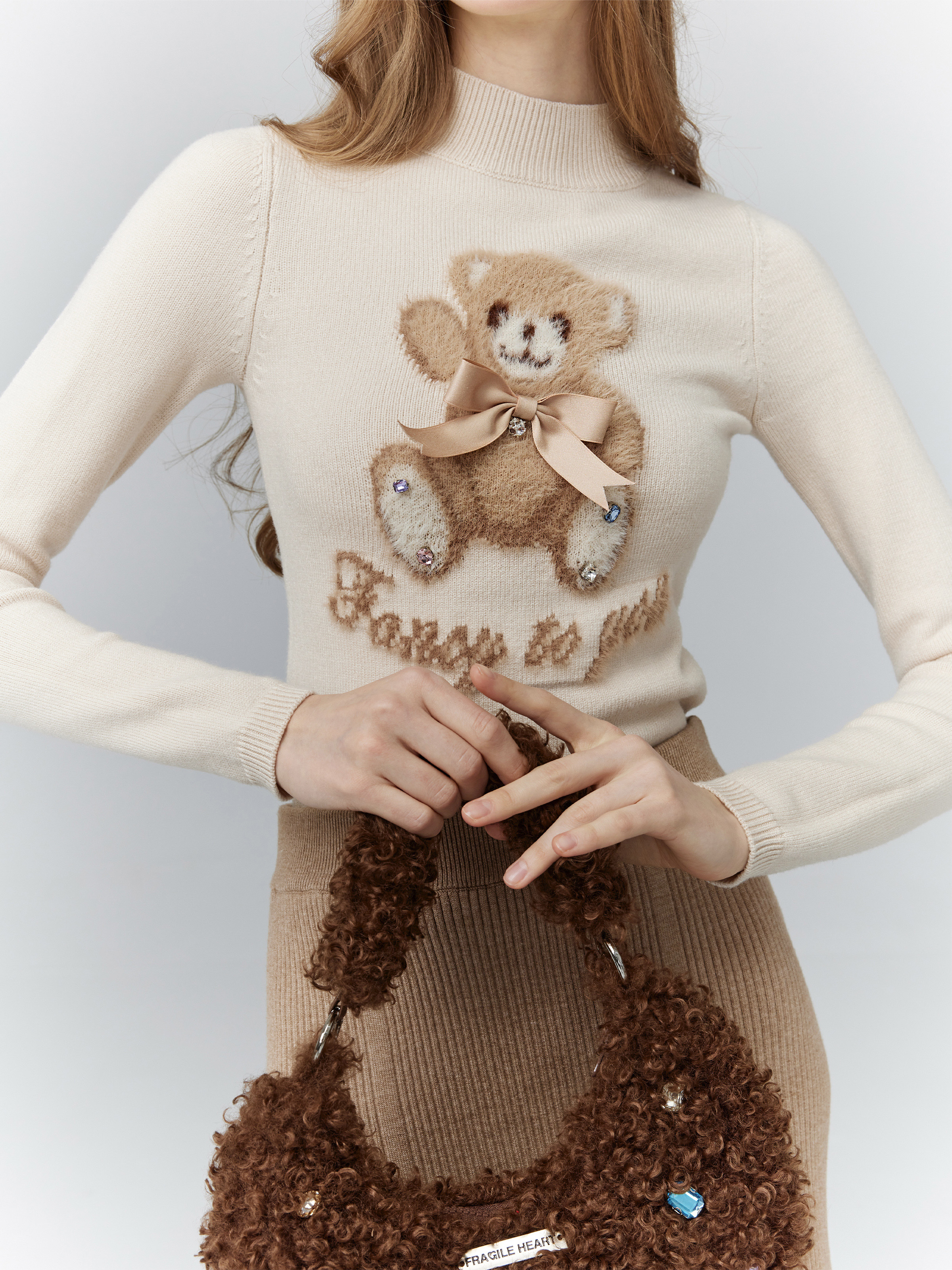 Toffee Hazelnut Knitted Little Bear Top - Spring Summer Girl's Base Shirt, Cute Casual Outfit for Kids, Perfect for 90s Y2K Style
