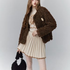 Toffee Hazelnut Knitted Little Bear Top - Spring Summer Girl's Base Shirt, Cute Casual Outfit for Kids, Perfect for 90s Y2K Style