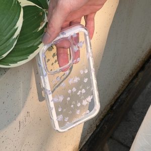 Transparent Summer Phone Case for iPhone 15 Pro Max - Hand-Painted Ginkgo Design, Two-in-One Soft Shell, Niche Aesthetic Style