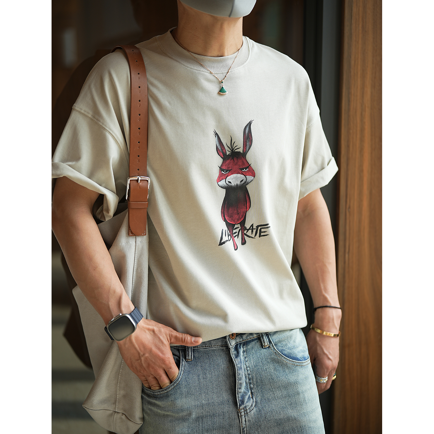 Trendy Angry Little Donkey Printed Short-Sleeve T-Shirt for Men - Summer Fashion, Heavyweight Pure Cotton, Casual Couple Style