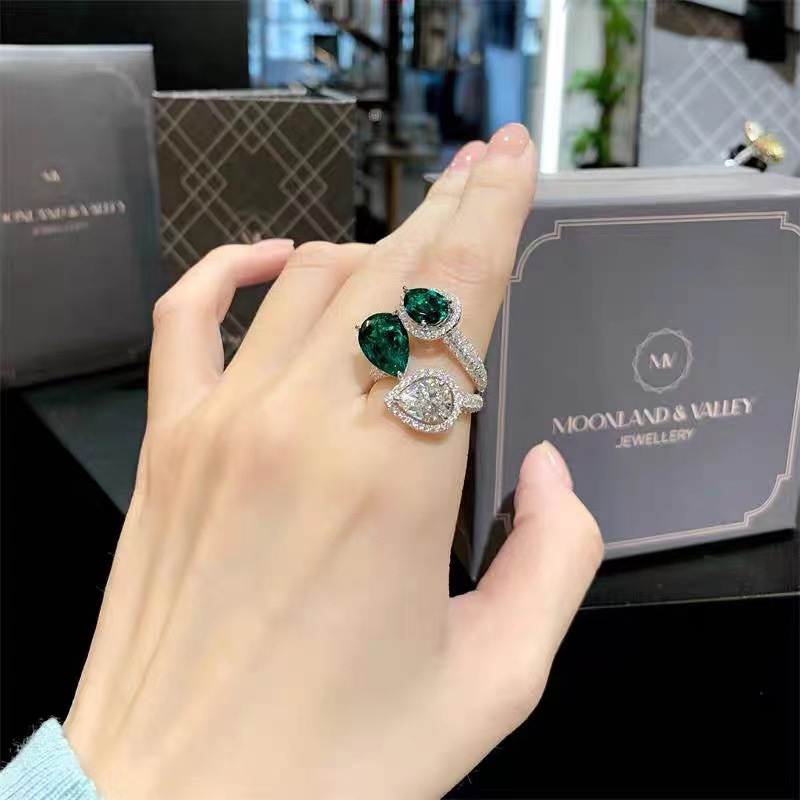 Trendy Blue Sapphire Open Ring for Women - Light Luxury Niche Style, Versatile Index Finger Ring, Fashion Statement 2024