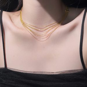 Trendy Doudou-Style Gold and Silver Multi-Layer Tassel Necklace for Women, High-End Decorative Collarbone Chain