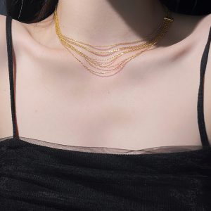 Trendy Doudou-Style Gold and Silver Multi-Layer Tassel Necklace for Women, High-End Decorative Collarbone Chain