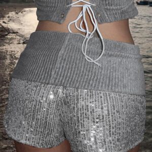 Trendy High-Waisted Spliced Sequined Ultra-Short Shorts for Spring/Summer - Sexy Bodycon Hot Pants for Fashion-Forward Girls