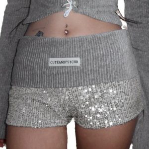Trendy High-Waisted Spliced Sequined Ultra-Short Shorts for Spring/Summer - Sexy Bodycon Hot Pants for Fashion-Forward Girls