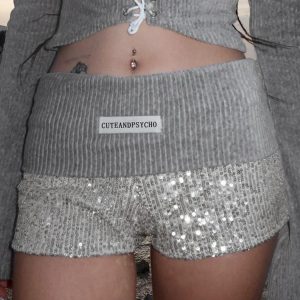 Trendy High-Waisted Spliced Sequined Ultra-Short Shorts for Spring/Summer - Sexy Bodycon Hot Pants for Fashion-Forward Girls