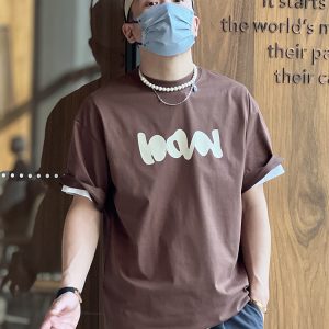 Trendy Loose Short Sleeve T-Shirt for Men - Casual Round Neck Tee with Letter Rubber Print - Versatile 2023 Spring/Summer Style