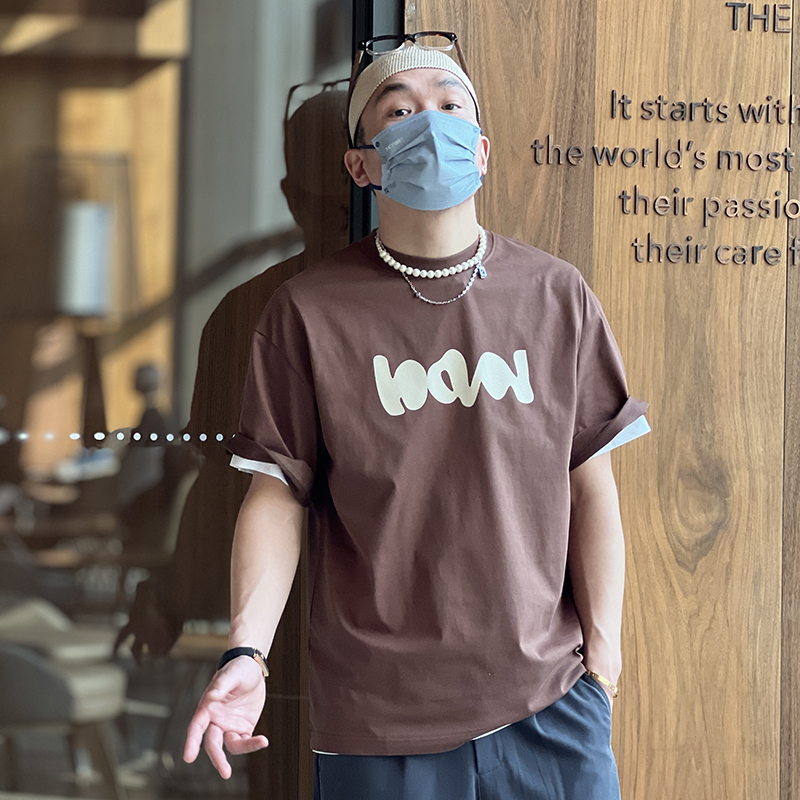 Trendy Loose Short Sleeve T-Shirt for Men - Casual Round Neck Tee with Letter Rubber Print - Versatile 2023 Spring/Summer Style